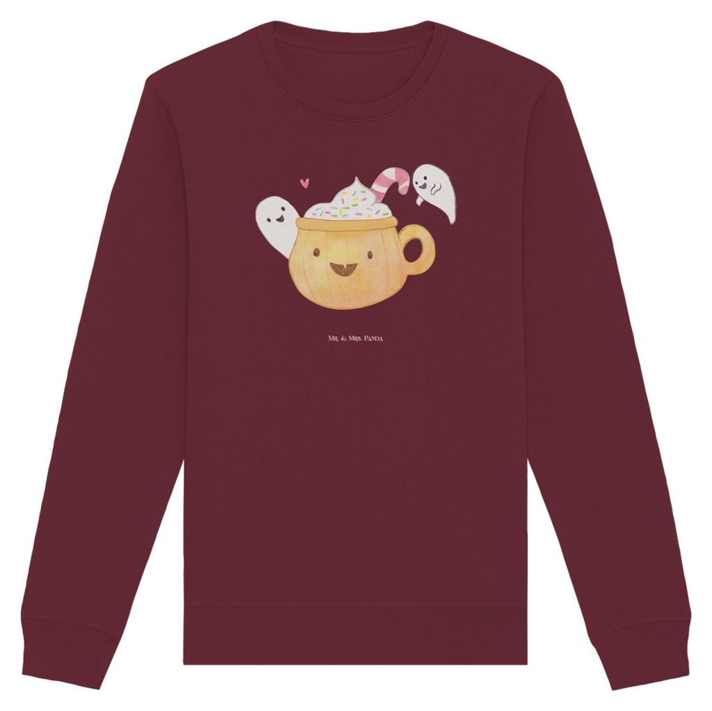 Mr. & Mrs. Panda Baumwoll Pullover Kaffee Gespenst Größe XL - Burgundy - Geschenk, Pumpkin Spiced Latte, Sweater, Halloween Deko, Dekoration, Swe...
