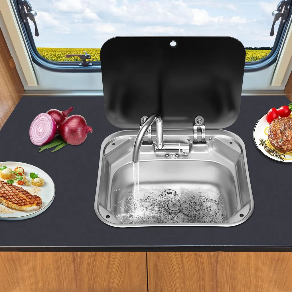 Lavabo robuste noir et argenté en alliage durable haute qualité