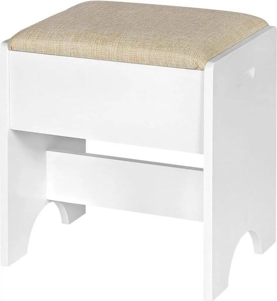 Petit tabouret de chambre en lin et bois MDF 45 cm de hauteur coloris beige