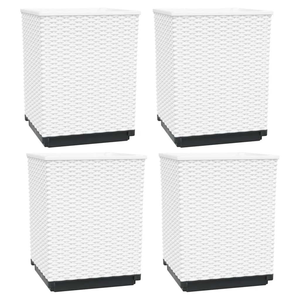 Jardinière Carrée Blanche 30 cm en Plastique Lot de 4 pour Terrasse