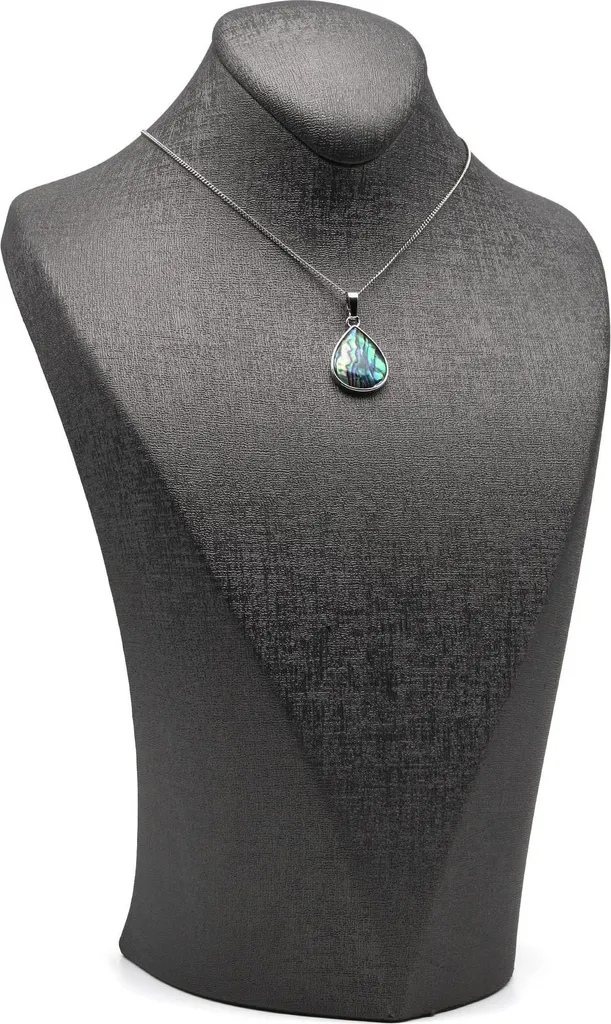 Collier en nacre d'ormeau véritable : pendentif goutte et chaîne argentée - 2