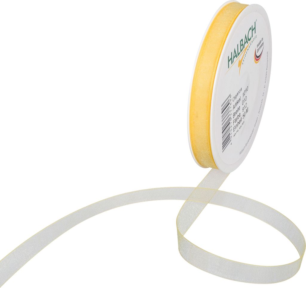 HALBACH Organzaband Pastell 1 cm Dekoband für Bastelarbeiten und Geschenkverpackungen Gelb