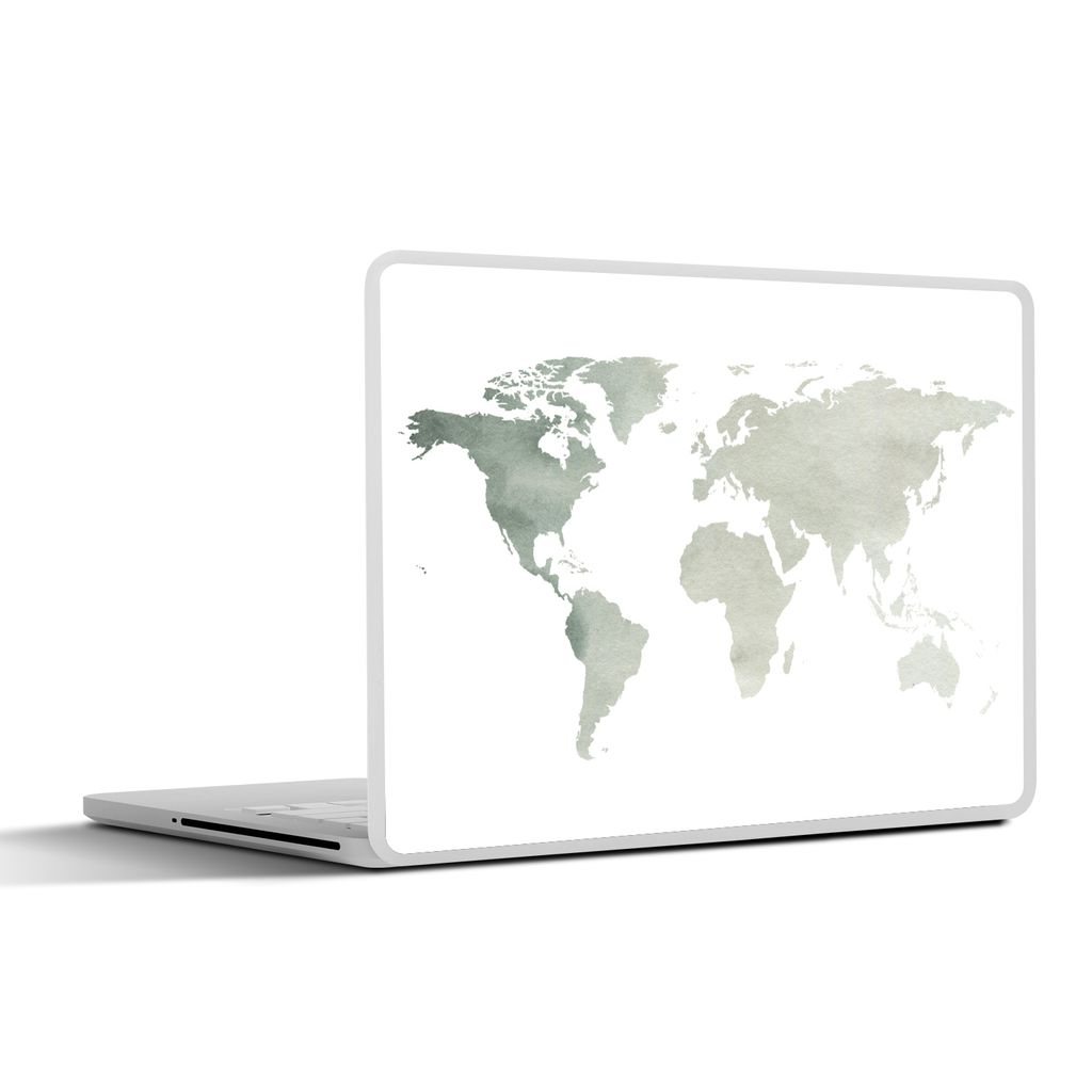 MuchoWow Laptop Aufkleber Sticker Cover Weltkarte - Grau - Weiß 25x18 cm - Laptop-Deko