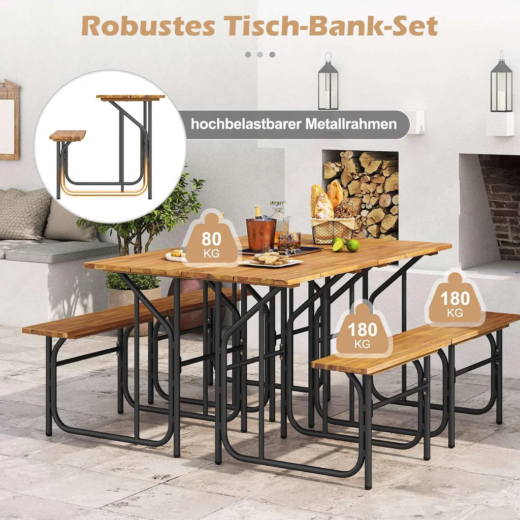 Ensemble table et chaises de balcon en bois d'acacia et métal robuste - 5