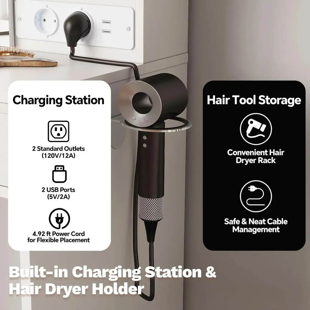 Coiffeuse LED Compacte avec Chargeur USB et Rangement - Noir - Pack Complet - 2