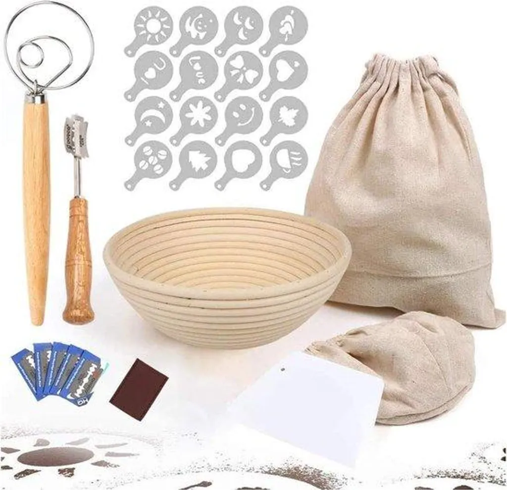 Panier de fermentation rond 23 cm avec toile en lin et kit boulangerie