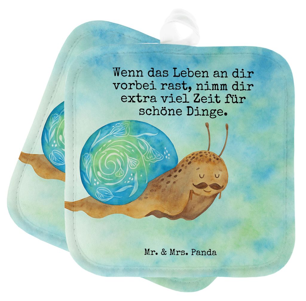 Mr. & Mrs. Panda Topflappen Schnecke Sir Design - Weiß - Geschenk, Set, Weisheit, Lustige Sprüche, Ofenlappen, Topfuntersetzer, Lebensmut, Motiva...