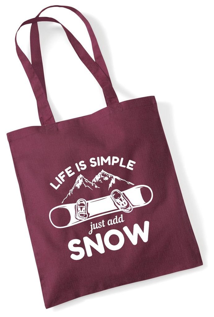 Huuraa Jutebeutel Snowboard Just add snow 10 Liter Burgundy Baumwolle Tasche Geschenkidee