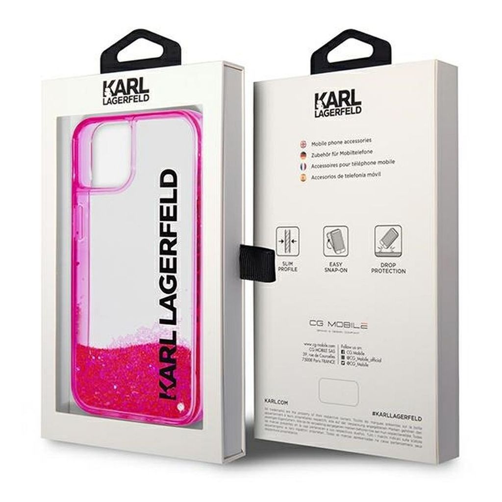 Karl Lagerfeld Liquid Glitter Translucent Elongated Logo Case - iPhone 14 Plus Case (Pink)