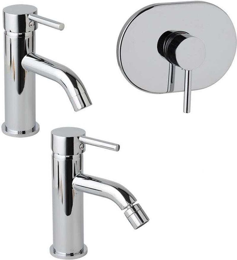 Verchromtes Badarmaturen-Set aus Waschtisch, Bidet und Unterputz-Duscharmatur | Fassa