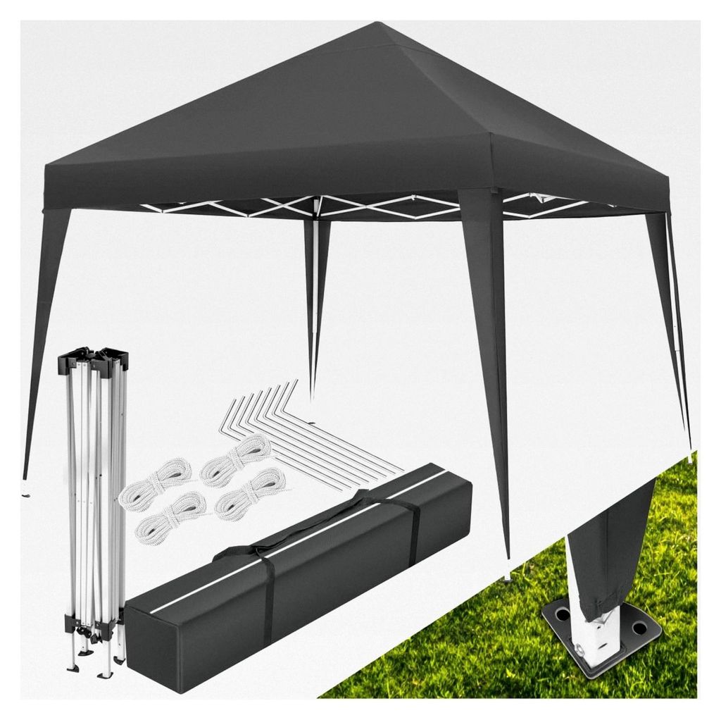 Pavillon 3x3, Gartenpavillon 3x3, wasserabweisend, höhenverstellbarer Faltpavillon mit Pop Up Klicksystem, Partyzelt für Garten, Festival, Campin...