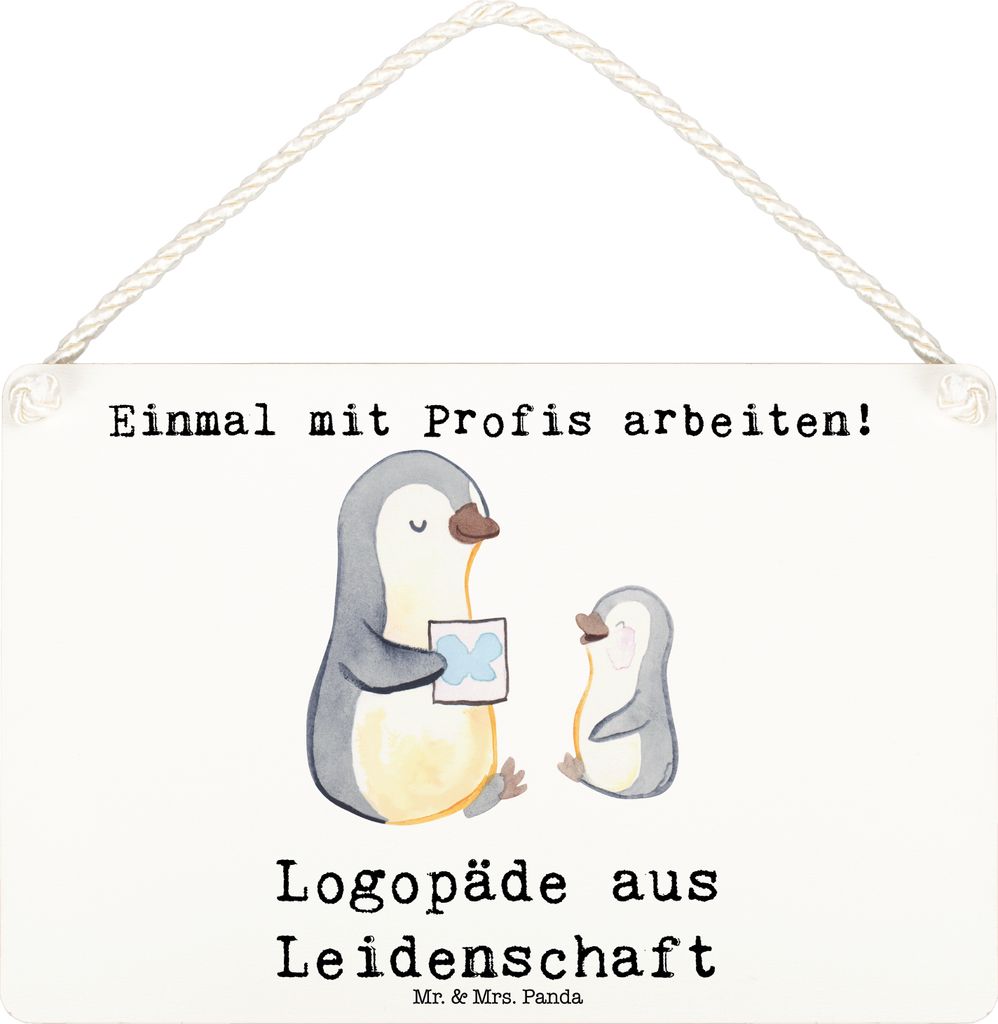 Mr. & Mrs. Panda Wandbild Holz Logopäde Leidenschaft DIN A6 - Weiß - Geschenk, holzbild, Ausbildung, Spruch, Schild, Studium, Dekobrett, Türschi...