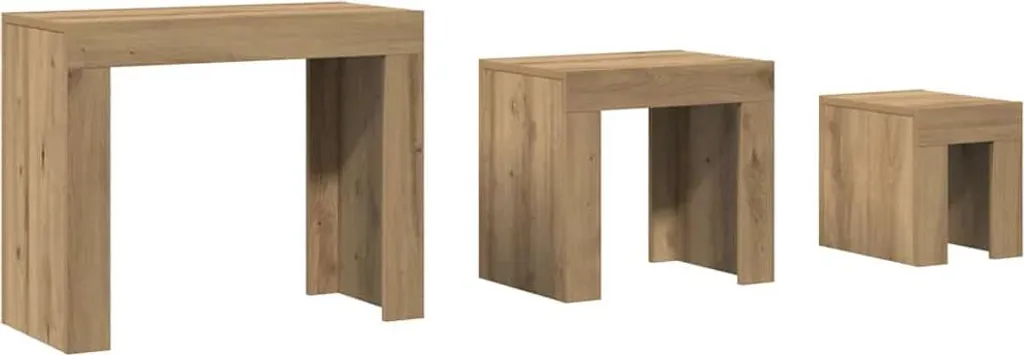 vidaXL Set di tavoli 3 pezzi. Materiale artigianale a base di legno di quercia