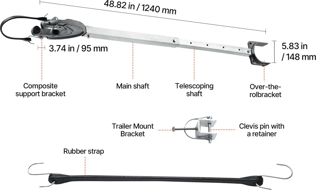 VEVOR Protezione regolabile per specchio di poppa Transom Saver (812,8-1117,6 mm) con testa robusta, protezione per specchio di poppa resistente alla corrosione Motori fuoribordo inferiori a 100 CV, per rimorchi per scooter d'acqua - 8