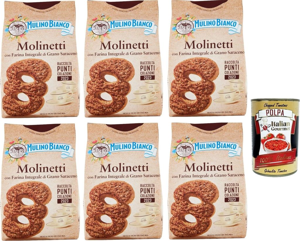 6x Mulino Bianco Molinetti Biscuits Shortbread Buchweizen kekse, Frühstück voller Geschmack 350 g + Italian giourmet polpa 400g