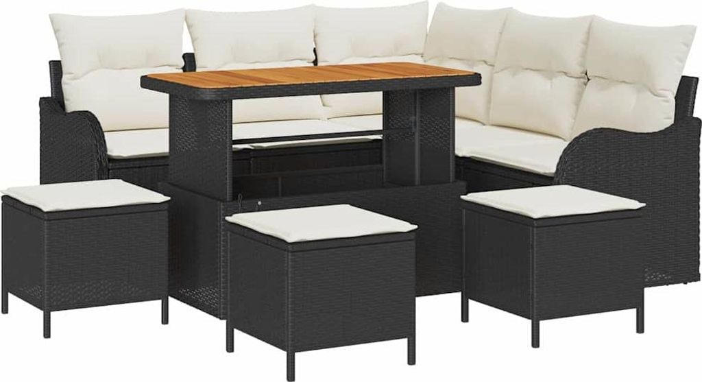 Gartensofa-set mit Kissen 9 pcs Schwarz Poly-Rattan