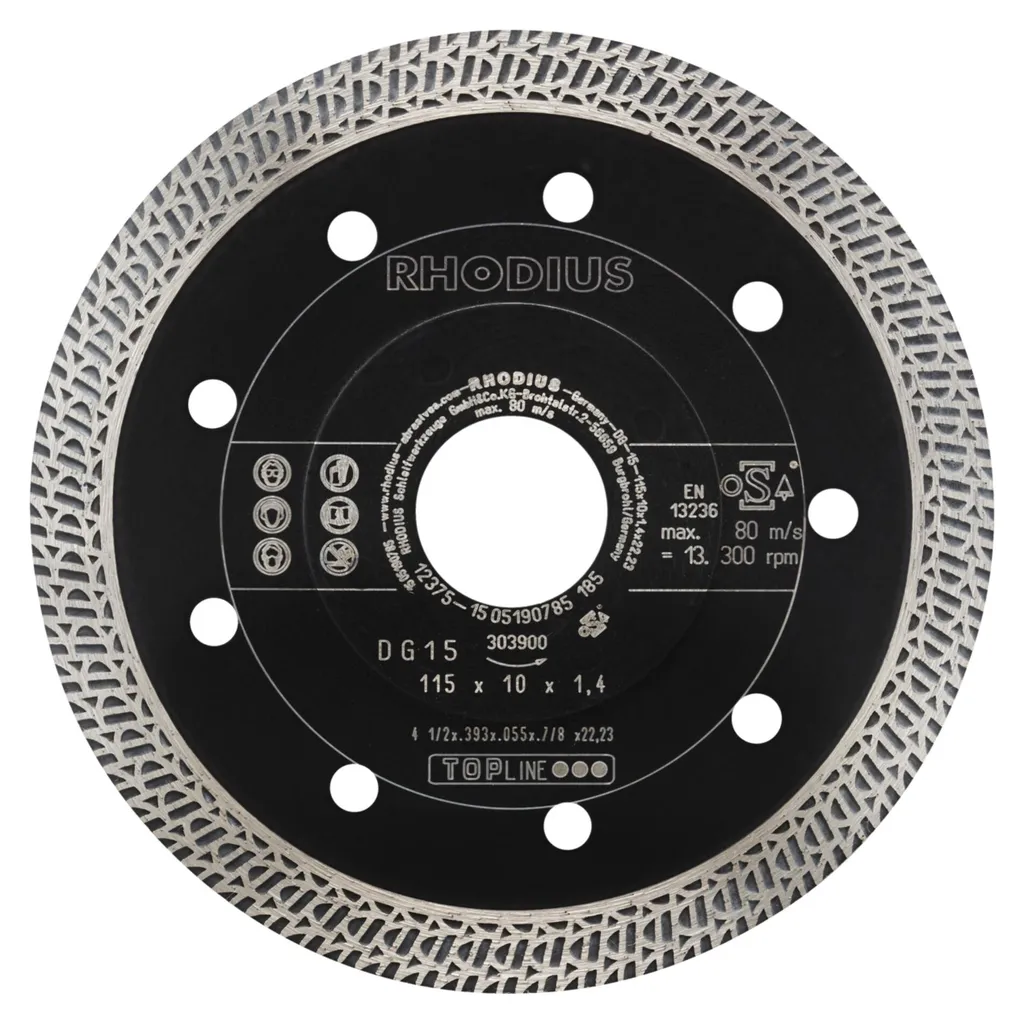 Disque diamant DG15 Rhodius 115mm extra fin pour coupes sans éclats