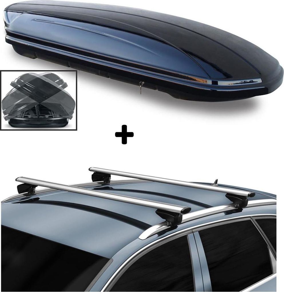 Dachbox VDPMAA580DUO + Alu Relingträger kompatibel mit für Opel Mokka ab 12 aufliegende Reling