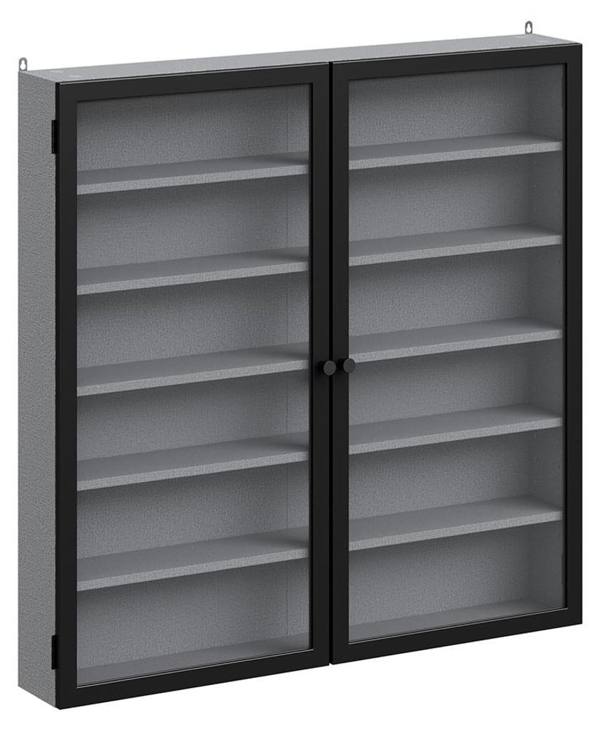 SoBuy Wandvitrine FSB113-H-DG mit Glastüren und 5 Einlegeböden in Schwarz/Grau