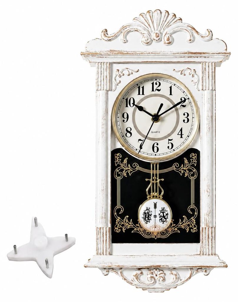Wanduhr Vintage-Stil, Kunststoff, Holzoptik, 16 Zoll, Weiß