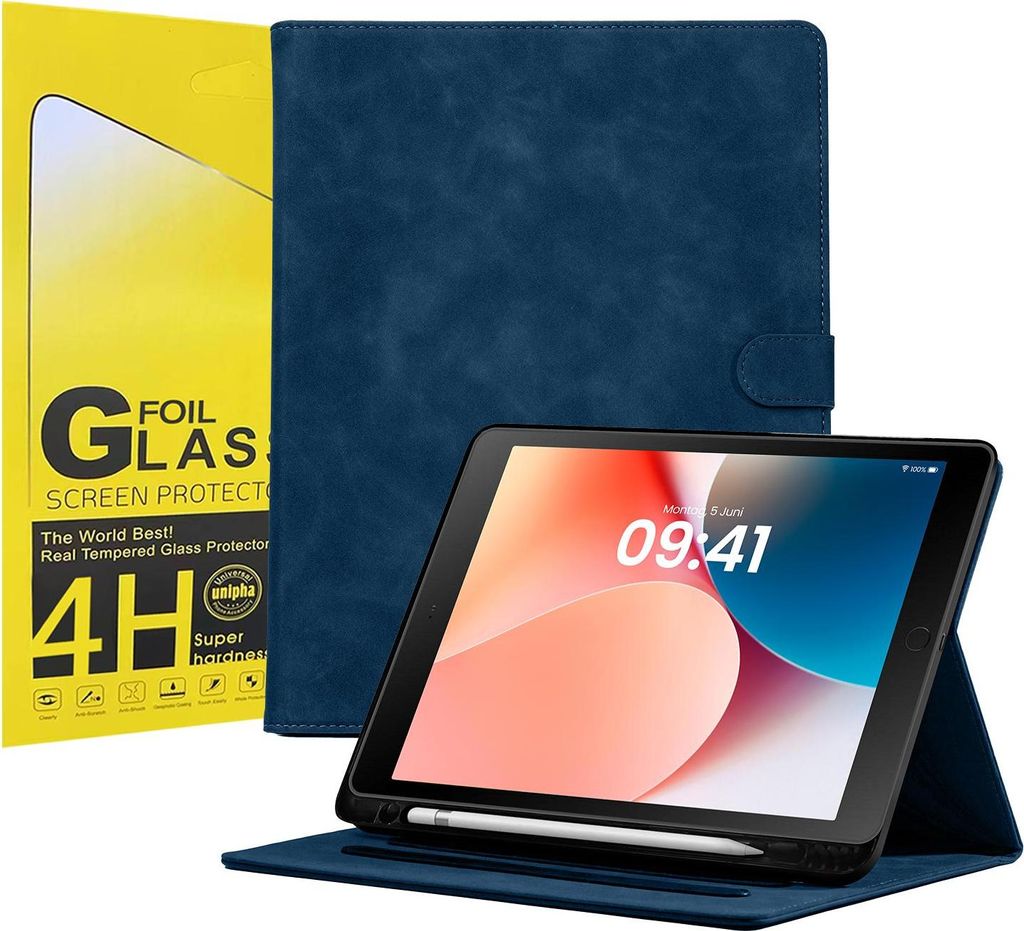 LBH Tablet Schutzhülle + 2x 4H Displayfolie für Apple iPad 7. 8. 9. Gen 10.2 Zoll Cover Case Schutz Tablet Farbe: Blau