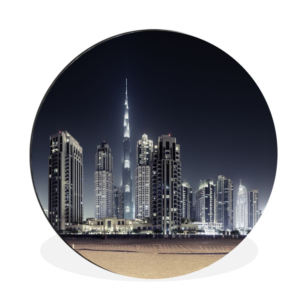 MuchoWow Aluminium Wandkreis Der Burj Khalifa erhellt den Himmel über Dubai mit anderen Wolkenkratzern Ø 60 cm Wanddeko Modern Wohnzimmer - Wan...