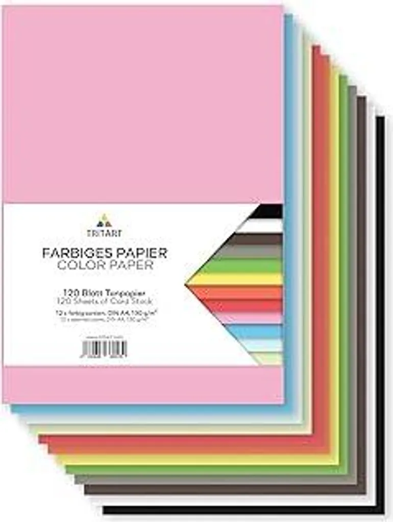 Carta colorata Tritart A4 110 g/m² - 120 fogli di carta colorata A4 per lavori manuali - Set di carta per lavori manuali - Resistente e stabile - Carta colorata per disegni a matita - Carta colorata