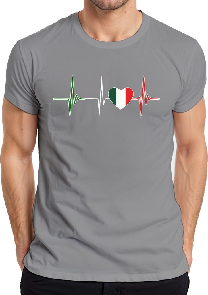 Italien Herzschlag EKG Herz mit Italien Flagge Liebe Fan Amore Herren T-Shirt, Grau, S