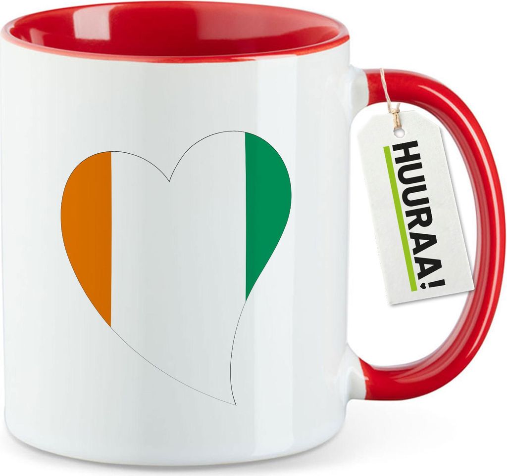 Huuraa Kaffeetasse Elfenbeinküste Flagge Herz 330ml Rot Keramik Kaffeebecher Geschenkidee