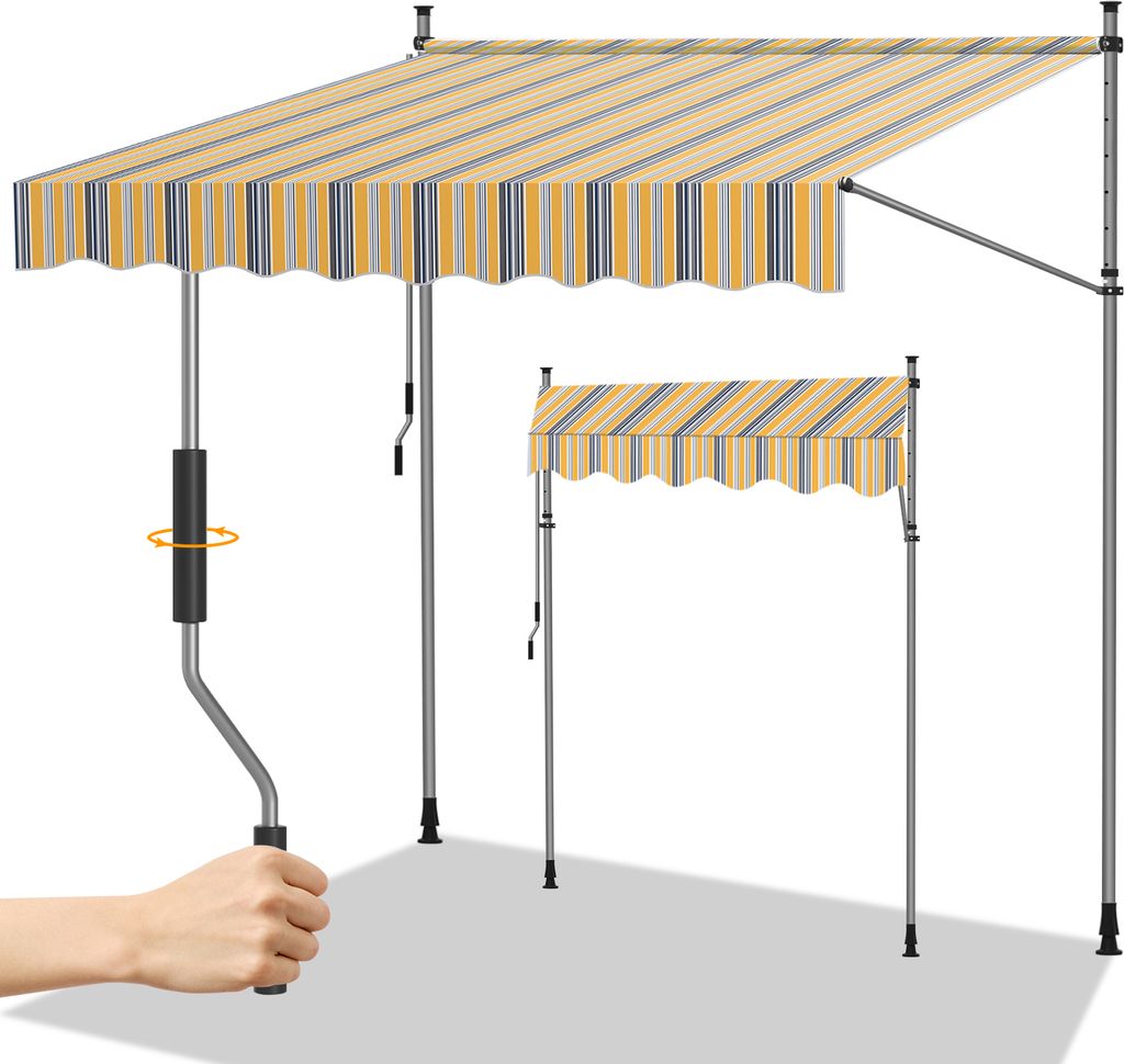 Yakimz Markise Klemmmarkise Balkonmarkise Garten Markisen beständig UV Gelenkarmmarkise Gelb Blau 4M