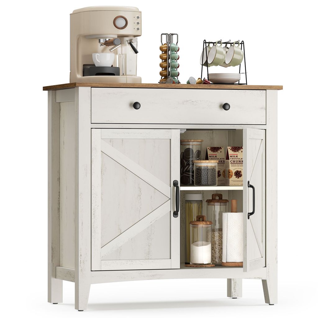 VASAGLE Küchenschrank, Sideboard mit Schubladen, Aufbewahrungsschrank mit Türen, verstellbare Ablage, Landhausstil, für Wohnzimmer Küche, 40x80...