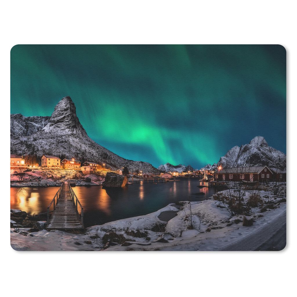MuchoWow Mauspad Mousepad Nordlicht - Island - Schnee - Dorf - Grün - Berge 23x19 cm - Mousepads - Maus Mat - Pad - Mausunterlage - Schreibtisch...
