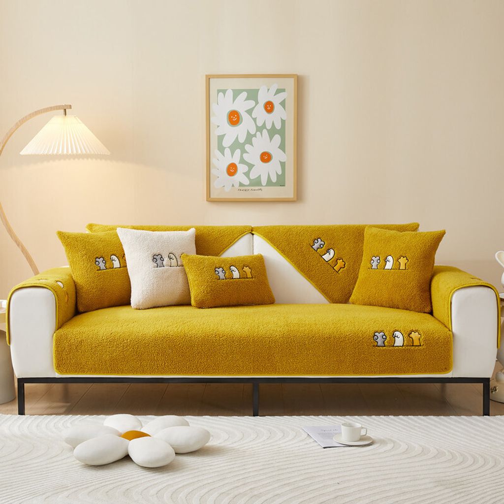 (90cm*210cm,Gelb)Sofakissenbezug Sofakissen aus Lammsamt Rutschfester Sofabezug Atmungsaktiv Sofaschutz für Schlafzimmerteppich Bodenpolster Tisch...