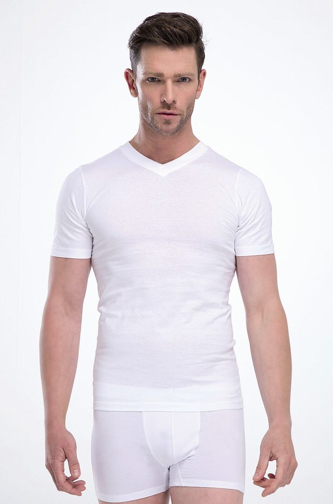 Toker Collection T-Shirt Herren T-Shirt Basic V- Ausschnitt 2er Pack in aus Baumwolle Gr. XXL Weiß