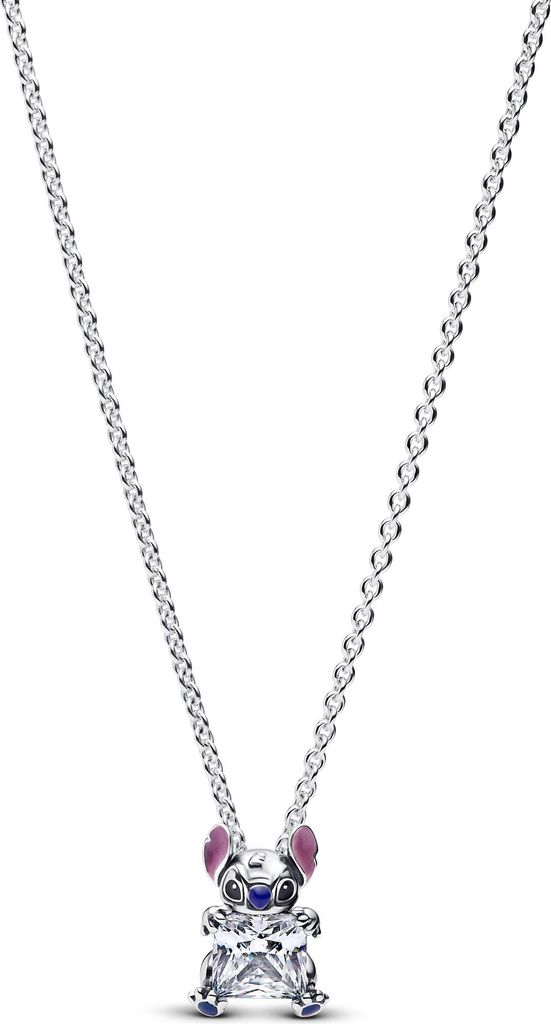 A silver necklace with a Stitch pendant.