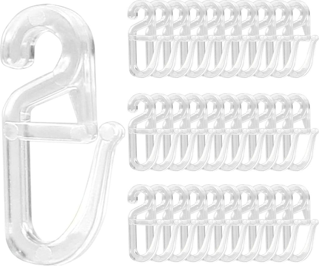 Gardinenhaken & Vorhang Haken 200er-Set – Transparente PC-Klipphaken für Vorhangstangen, Universell Einsetzbare Falzhaken mit Ösen für Gardine...