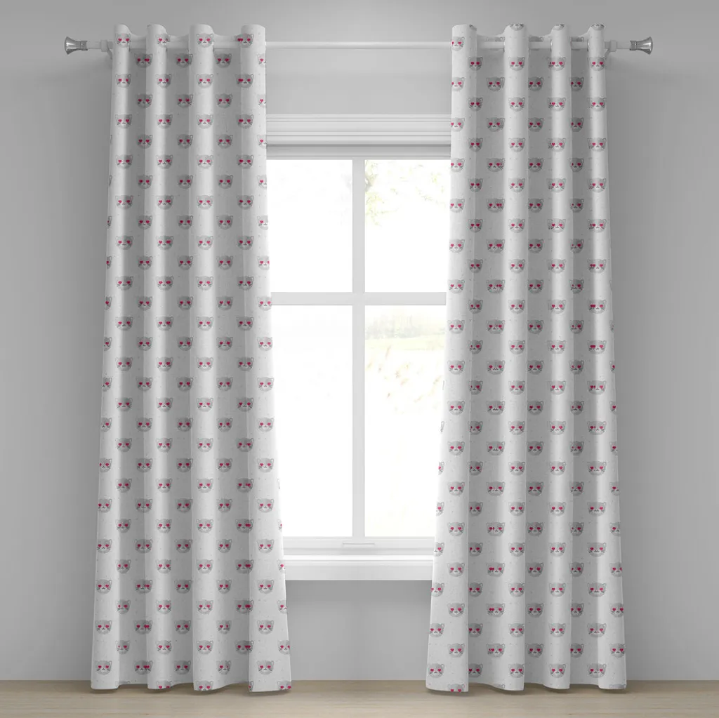 ABAKUHAUS Tende Decorative 280x245cm - Stampa Digitale Emoji Gatti Rosa