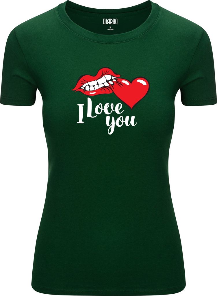 Diarbo Damen T-Shirt mit klassischem Druck ICH LIEBE DICH Dunkelgrün Gr.M