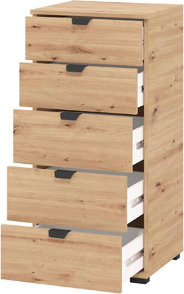 Dmora Kommode Mainarda 45x40x95h cm Braun Eiche Knoten, 5 Schubladen mit gleitender Öffnung