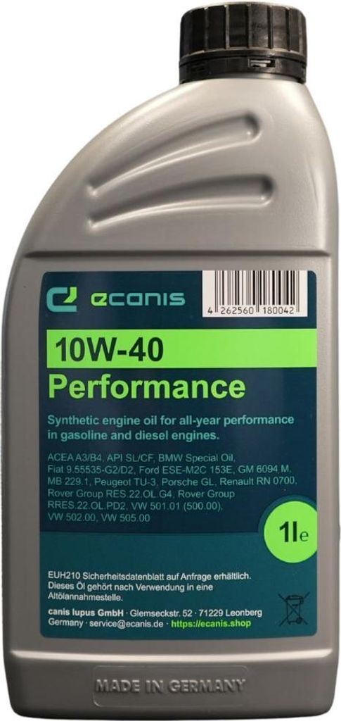 Motoröl 1 Liter 10W-40 A3/B4 SL/CF ECANIS Performance syn. für diverse PKW