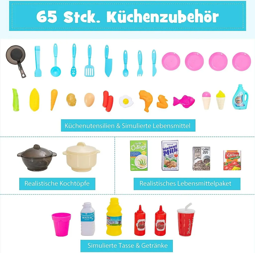 Grande cuisine enfant bleue 65 accessoires avec pompe à eau et lumières - 5