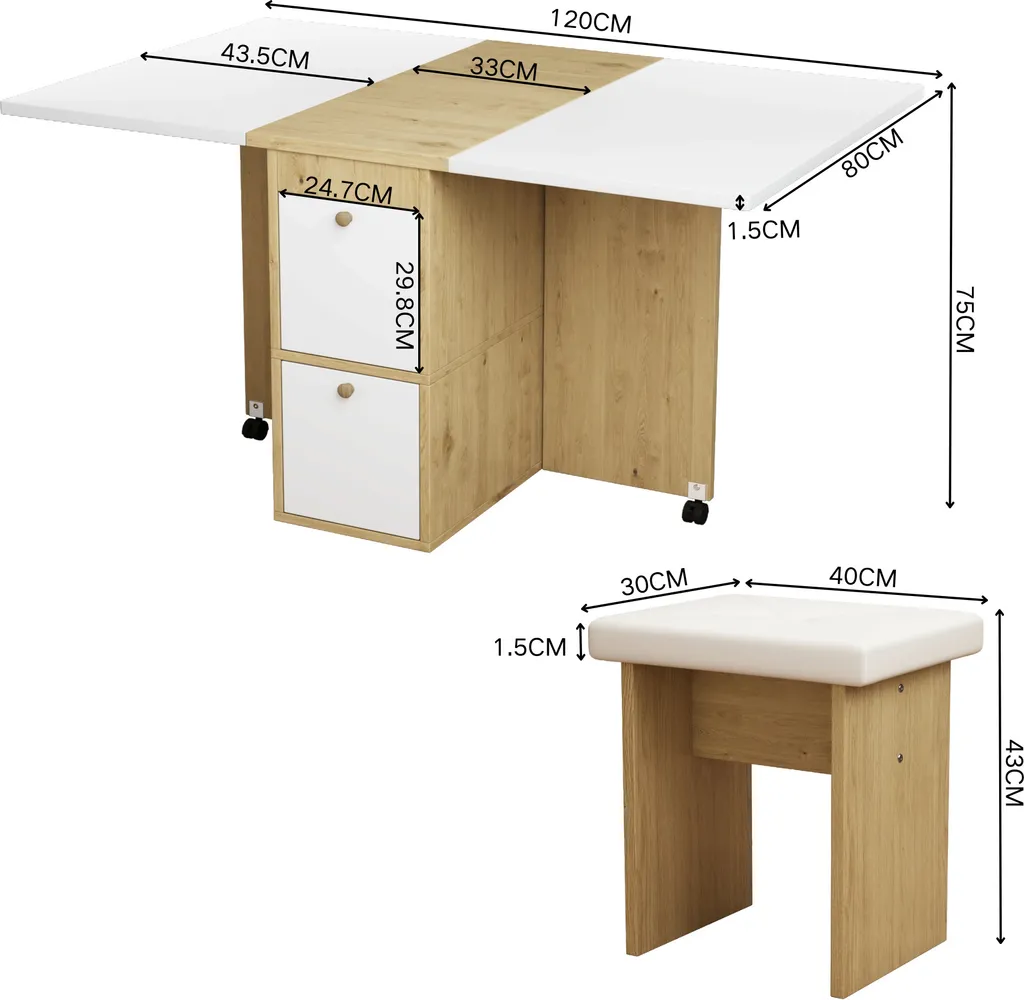 Flieks Ensemble Salle à Manger 5 Pièces, Table Extensible & 4 Tabourets - 4