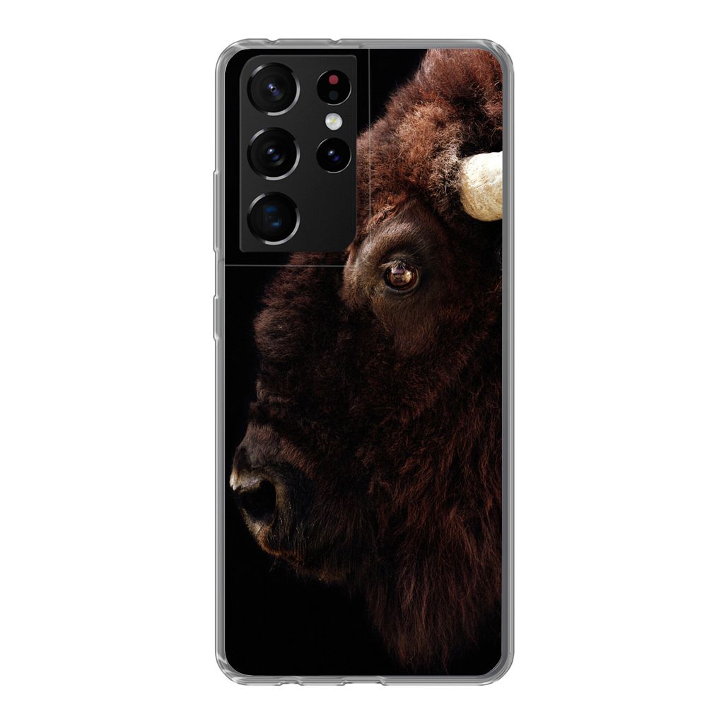 MuchoWow Handyhülle Schutzhülle Hülle für Samsung Galaxy S21 Ultra Bison - Horn - Porträt Silikon Softcase Handy Hülle - Mobiltelefon