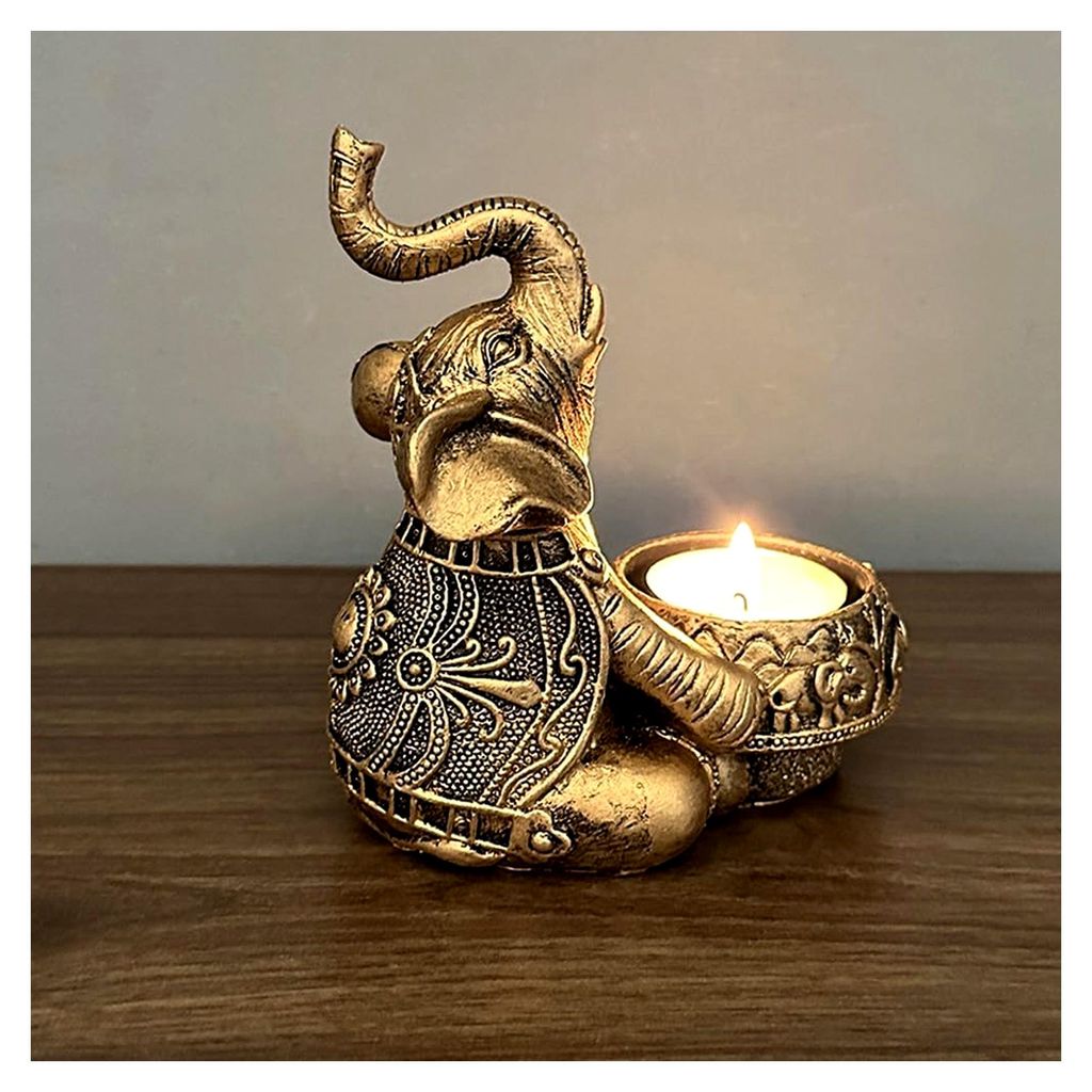Harz Elefant Teelichthalter für dekorative Zwecke (Gold B)