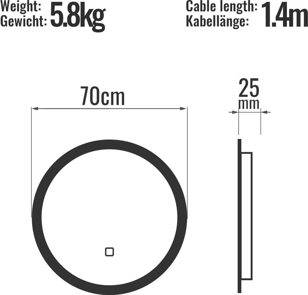 Aquamarin® LED Badspiegel - Ø70 cm, Rund, Beschlagfrei, Produktbild 10