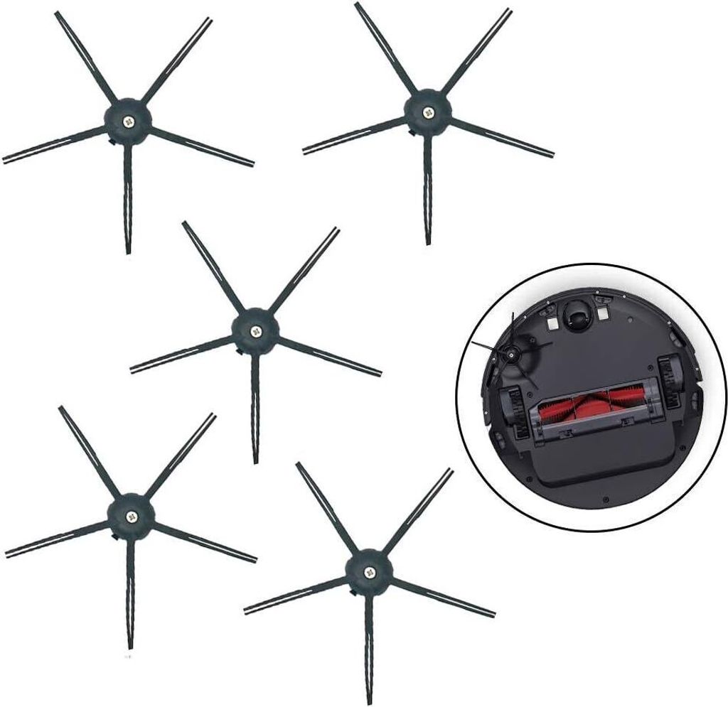 5 Stück 5-Arm Seitenbürste Soft Silikon für Roborock S5 Max S6 MaxV S6 Pure T6 E2 E35 Staubsauger Teile, schwarz