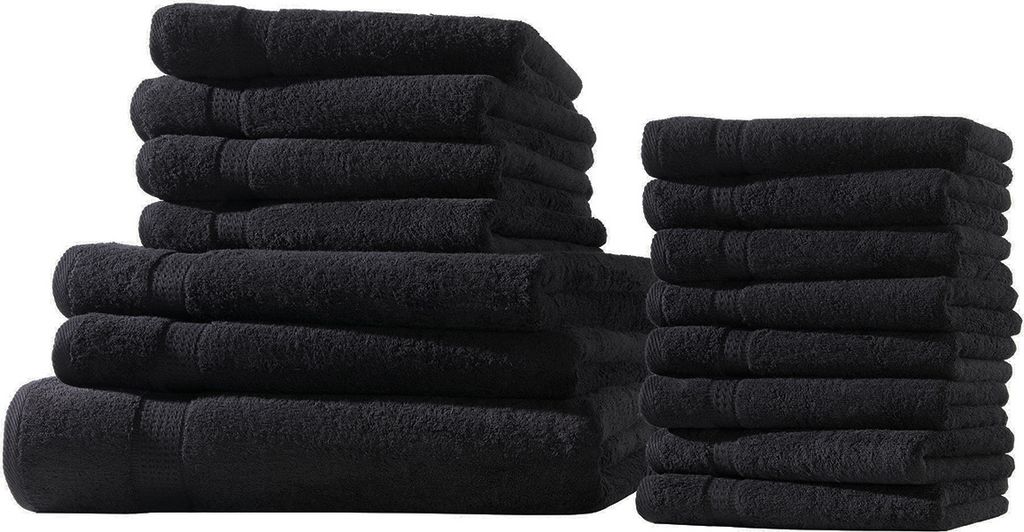 XXL-Set 15tlg Frotteetücher Elegance 100% Baumwolle 500 gsm Gästetücher Handtücher Duschtücher Badetücher schwarz