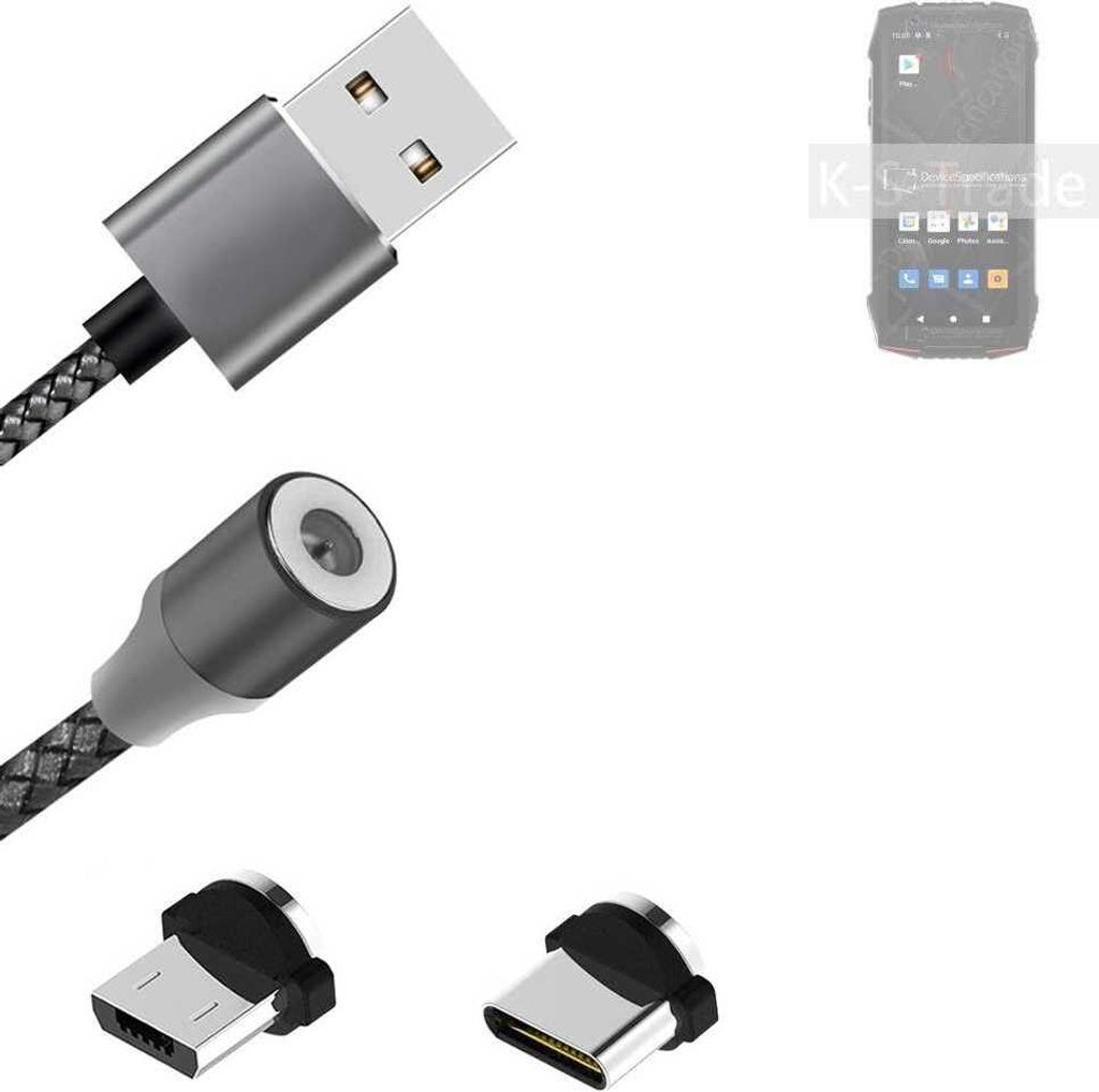 K-S-Trade Hochwertiges Magnet-Lade-kabel Sync-Kabel Daten-Kabel kompatibel mit Cubot KingKong Mini 3 mit USB-Typ-C-Anschluss und Micro-USB-Anschluss