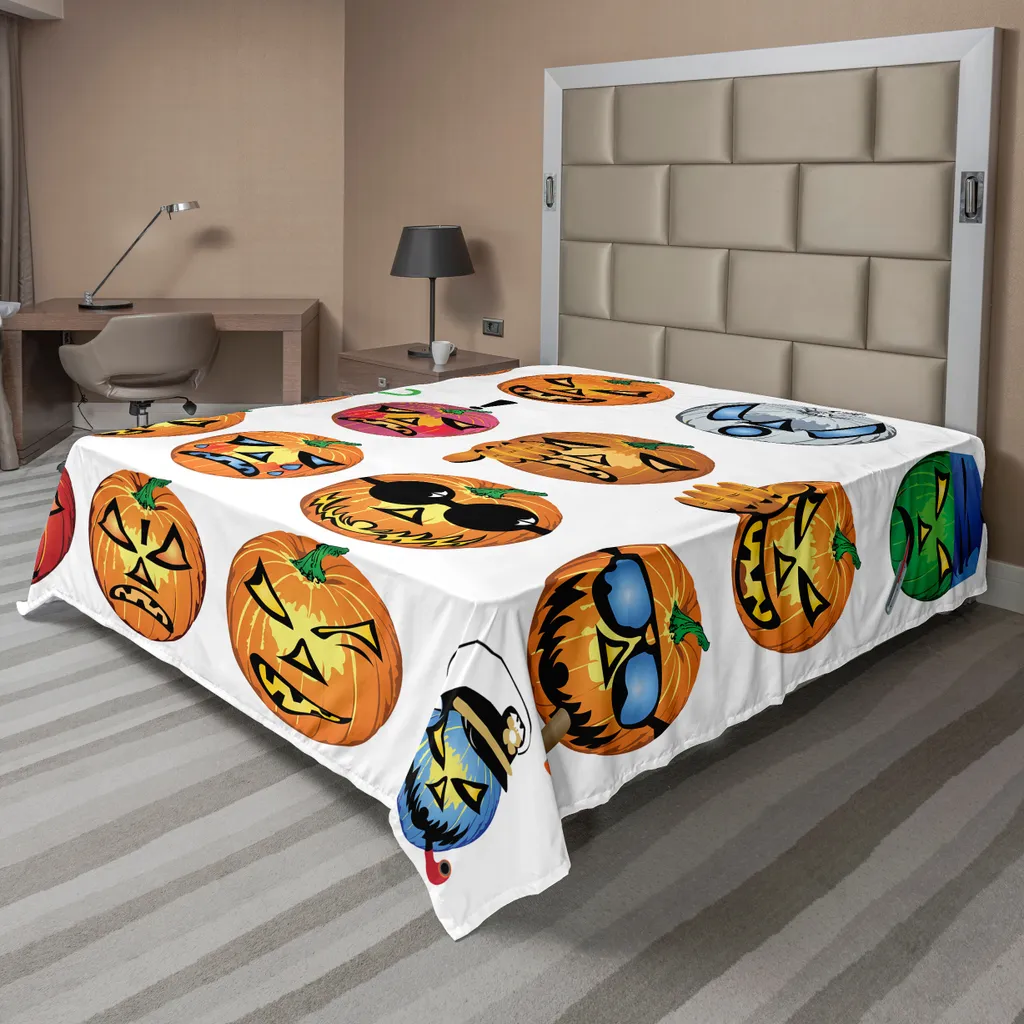 Drap plat pour lit décoratif Halloween orange 275x260 cm motif humour