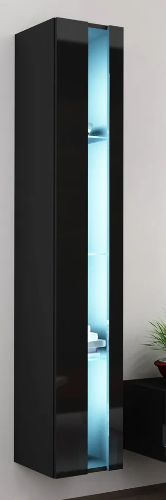 Étagère de Rangement Verticale VIGO NEW Noir Laqué - Colonne de Salon 180cm